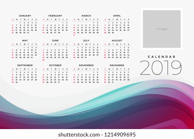 2019 calendar of the yar design template