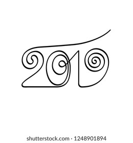 2019 calender one line hand drawing lettering concept. Minimal black and white trend design. Simple creative calligraphic monochrome vector text for notebook cover, flyers, screen print, laser cut.