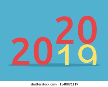 2019 changes for 2020 on blue background. New year, happy, beginning and christmas concept. Flat design. Vector illustration. EPS 8, no transparency