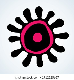 2019 China H1n1 Dna Sars Fungu Syndrome Outbreak. Line Pink Hand Drawn Flat Alien System Logo Pictogram Emblem Concept Design In Modern Art Cartoon Graphic Style. Closeup Detail View White Text Space