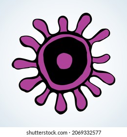 2019 China H1n1 Dna Sars Fungu Syndrome Outbreak. Line Black Hand Drawn Flat Alien System Logo Pictogram Emblem Concept Design In Modern Art Cartoon Graphic Style. Closeup Detail View White Text Space