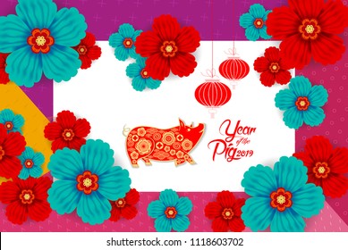 2019 Chinese New Year Paper Cutting Year of Pig Vector Design for your greetings card, flyers, invitation, posters, brochure, banners, calendar