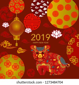 2019 Chinese New Year Paper Cutting Year of Pig Vector Design