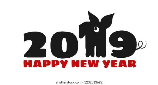 2019 Chinese New Year of Pig. Calendar poster year of Swine. Numbers one and nine stylized boar. Print t-shirt or card, poster, banner design