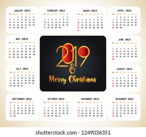 2019 christmas calendar design vector