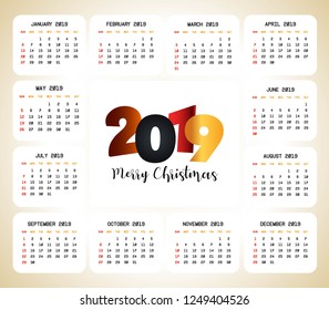 2019 christmas calendar design vector