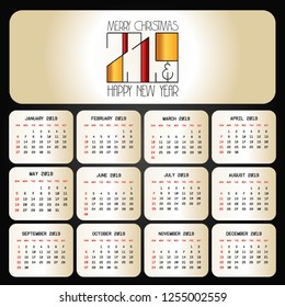 2019 christmas calendar design vector
