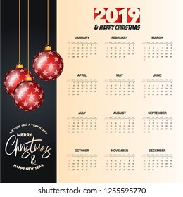 2019 christmas calendar design vector
