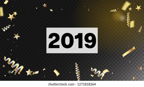2019 Christmas Confetti Isolated Invitation Layout. Cool Luxury Christmas, New Year, Birthday Party Holiday Banner. Horizontal Fairy Shapes Background. Christmas Confetti Isolated
