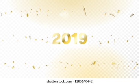 2019 Christmas Confetti Isolated Invitation Layout. Horizontal Stars Glitter Background. Cool Sparkling Christmas, New Year, Birthday Party Holiday Garland. Christmas Confetti Isolated