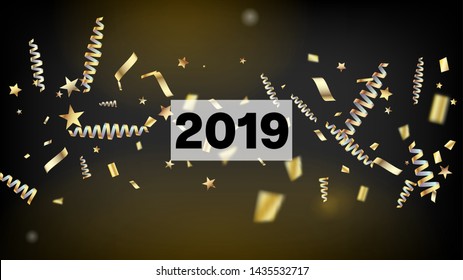 2019 Christmas Confetti Isolated Invitation Layout. Cool Elegant Christmas, New Year, Birthday Party Holiday Frame. Horizontal Bright Particles Background. Christmas Confetti Isolated