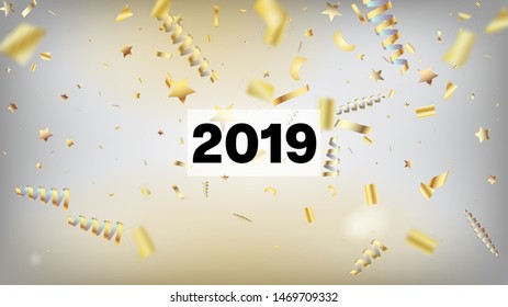 2019 Christmas Confetti Isolated Invitation Layout. Cool Elegant Christmas, New Year, Birthday Party Holiday Scatter. Horizontal Lights Explosion Background. Christmas Confetti Isolated