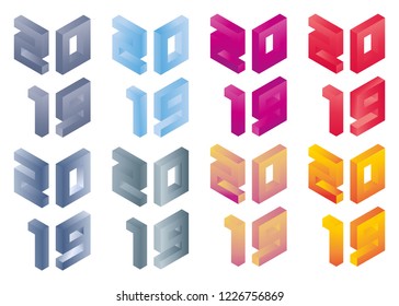 2019 Christmas modern card design. Minimal Holiday decoration elements for design,postcard,greeting cards, invitations,flyer,sticker, stripe. 2019 New year isometric art. Christmas vector