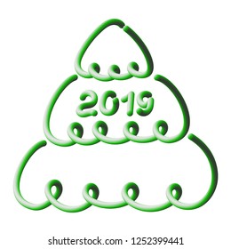 2019, Christmas tree, three-dimensional vector illustration.