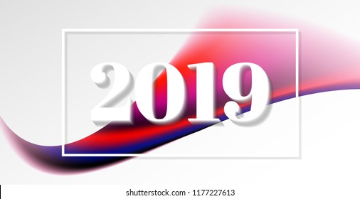 2019 With Colorful Wave Abstract Background. Banner Template Design. Celebration Happy New Year. Vector Illustration