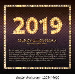 2019 Count Numbers For Greeting Card Merry Christmas and Happy New Year. Shine and Light Bulb For Design Vector.