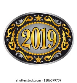 2019 cowboy  western style new year oval belt buckle, vector illustration