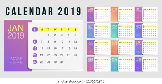 2019 Desk Calendar. Simple Colorful Gradient minimal elegant desk calendar template 2019 Desk Calendar. Simple Colorful Gradient minimal elegant desk calendar template