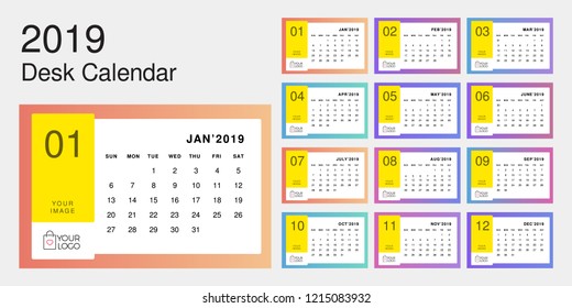 2019 Desk Calendar. Simple Colorful Gradient minimal elegant desk calendar template 6