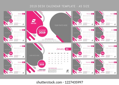 2019 Desk Calendar template A5 Size 