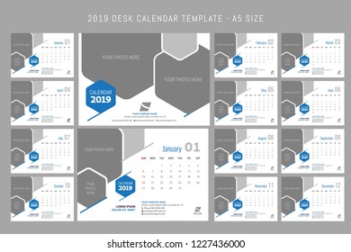 2019 Desk Calendar template A5 Size 