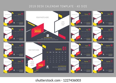 2019 Desk Calendar template A5 Size 