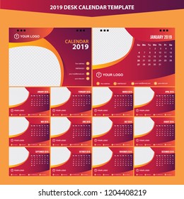 2019 Desk Calendar Template Vector