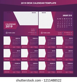 2019 Desk Calendar Template Vector