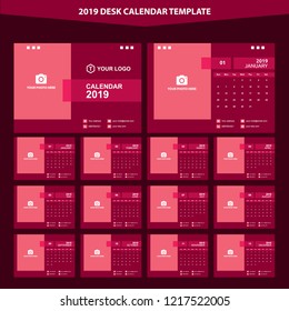 2019 Desk Calendar Template Vector