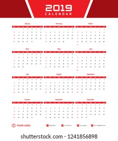 2019 Desk Calendar Template Vector