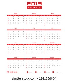 2019 Desk Calendar Template Vector