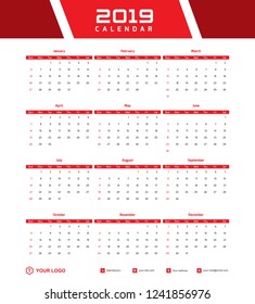 2019 Desk Calendar Template Vector