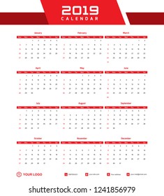 2019 Desk Calendar Template Vector