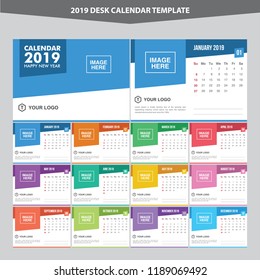 Diseño de diseño de plantilla de vectores de calendario de escritorio 2019. Sencillo, minimalista y elegante