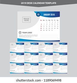 2019 Desk Calendar Vector Template Layout Design. Simple, Minimal and Elegant
