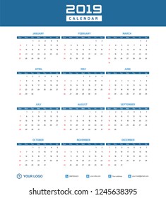 2019 Desk Calendar Vector Template Layout Design, Simple, Minimal and Elegant