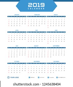 2019 Desk Calendar Vector Template Layout Design, Simple, Minimal and Elegant