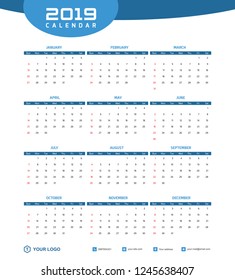 2019 Desk Calendar Vector Template Layout Design, Simple, Minimal and Elegant