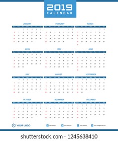 2019 Desk Calendar Vector Template Layout Design, Simple, Minimal and Elegant