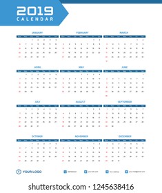 2019 Desk Calendar Vector Template Layout Design, Simple, Minimal and Elegant
