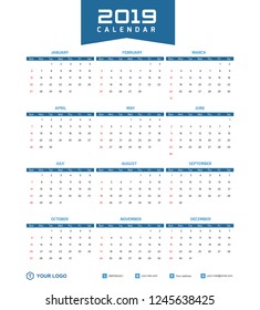 2019 Desk Calendar Vector Template Layout Design, Simple, Minimal and Elegant