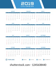 2019 Desk Calendar Vector Template Layout Design, Simple, Minimal and Elegant