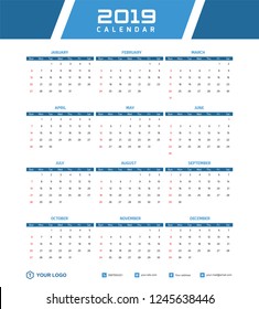 2019 Desk Calendar Vector Template Layout Design, Simple, Minimal and Elegant