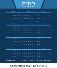 2019 Desk Calendar Vector Template Layout Design, Simple, Minimal and Elegant