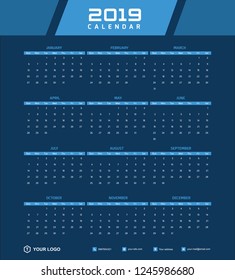 2019 Desk Calendar Vector Template Layout Design, Simple, Minimal and Elegant