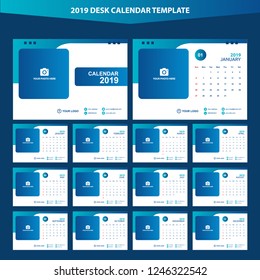 2019 Desk Calendar Vector Template Layout Design, Simple, Minimal and Elegant