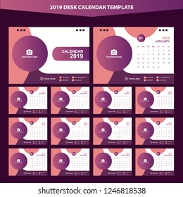 2019 Desk Calendar Vector Template Layout Design, Simple, Minimal and Elegant