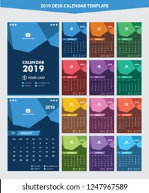 2019 Desk Calendar Vector Template Layout Design, Simple, Minimal and Elegant