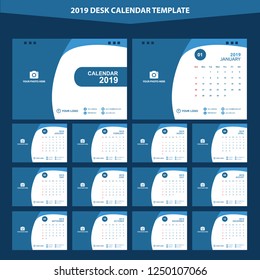 2019 Desk Calendar Vector Template Layout Design, Simple, Minimal and Elegant