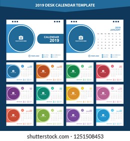 2019 Desk Calendar Vector Template Layout Design, Simple, Minimal and Elegant